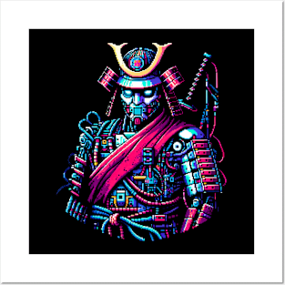 Samurai of the Future - Cyber Warrior Pixel Art Posters and Art